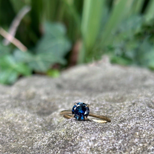 ‘Ines’ 1.26ct Blue Australian Sapphire & Fine Diamond Rail Ring Ring Jason Ree Design