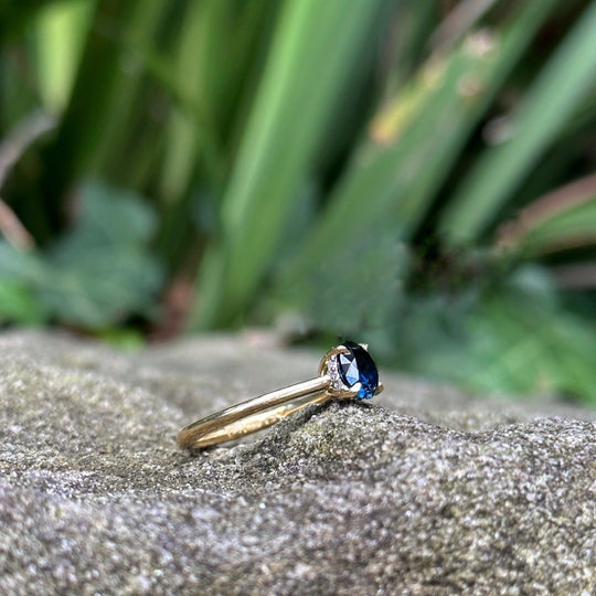 ‘Ines’ 1.26ct Blue Australian Sapphire & Fine Diamond Rail Ring Ring Jason Ree Design 