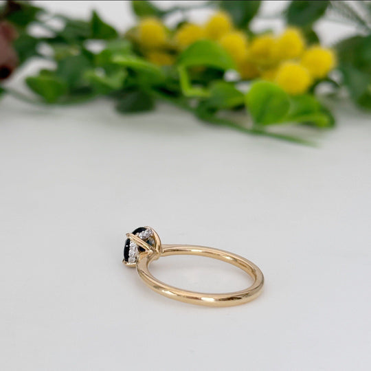 ‘Ines’ 1.26ct Blue Australian Sapphire & Fine Diamond Rail Ring Ring Jason Ree Design