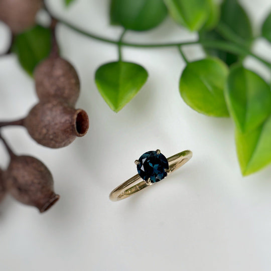 ‘Ines’ 1.26ct Blue Australian Sapphire & Fine Diamond Rail Ring Ring Jason Ree Design