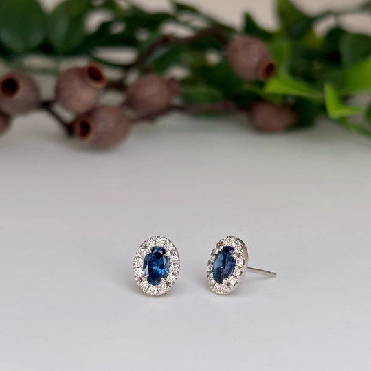 ‘Mini Anja’ 1.01cts Australian Blue Sapphire & Diamond Earrings Earrings Jason Ree Design 