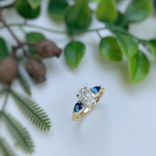 ‘Delta’ 1.22ct E VS1 Lab Grown Oval Diamond & Australian Sapphire Ring Ring Jason Ree Design