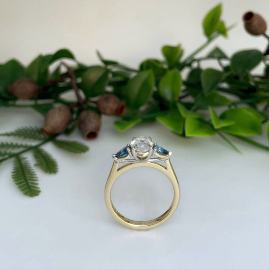 ‘Delta’ 1.22ct E VS1 Lab Grown Oval Diamond & Australian Sapphire Ring Ring Jason Ree Design