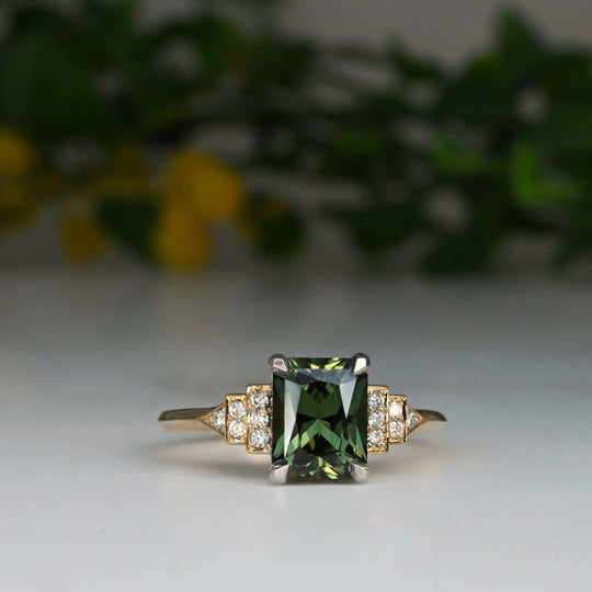 ‘Lillian’ 1.97ct Australian Green Emerald-Cut Sapphire & Diamond Ring Ring Jason Ree Design