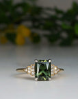 ‘Lillian’ 1.97ct Australian Green Emerald-Cut Sapphire & Diamond Ring Ring Jason Ree Design