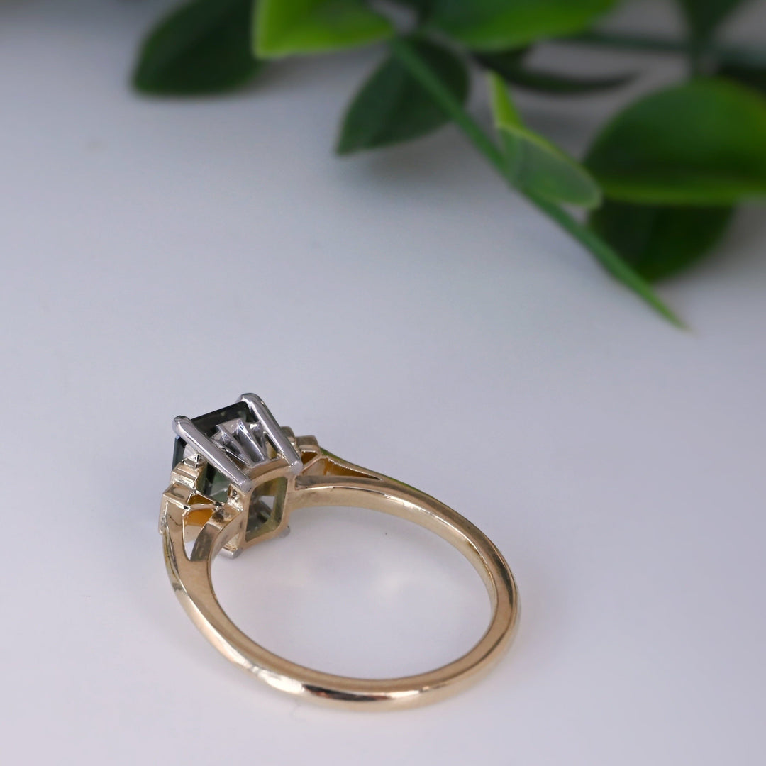 ‘Lillian’ 1.97ct Australian Green Emerald-Cut Sapphire & Diamond Ring Ring Jason Ree Design 