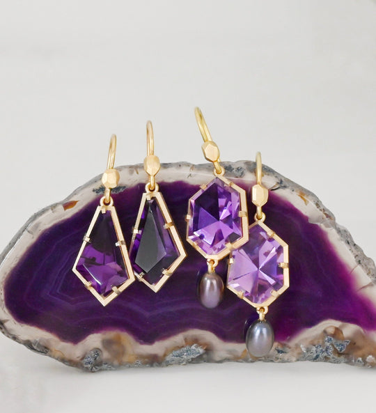 ‘Summit’ Amethyst Yellow Gold Earrings Earrings Jason Ree Design