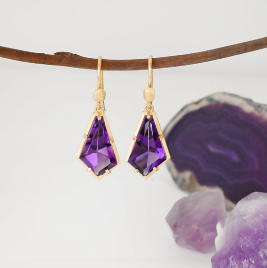 ‘Summit’ Amethyst Yellow Gold Earrings Earrings Jason Ree Design