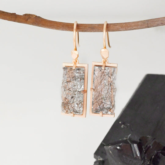 ‘Chasm’ Tourmalinated Quartz Rose Gold Earrings Earrings Jason Ree Design