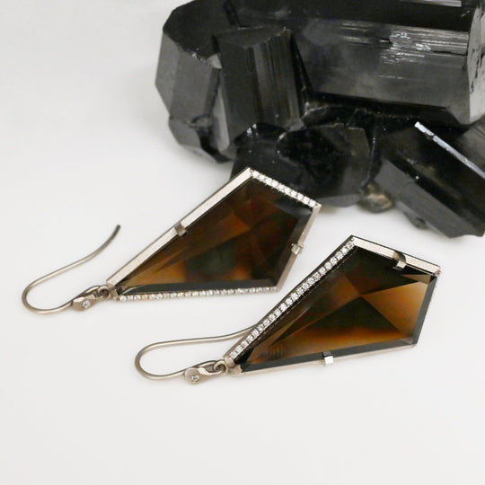 ‘Abyss’ Smokey Quartz & Diamond White Gold Earrings Earrings Jason Ree Design