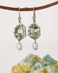 ‘Peak’ Prasiolite & Silver Pearl White Gold Earrings