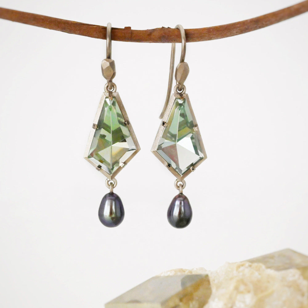 ‘Summit’ Prasiolite & Black Pearl White Gold Earrings Earrings Jason Ree Design