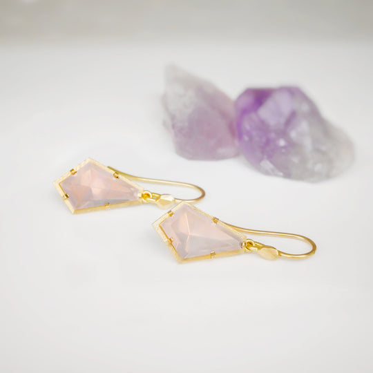 ‘Pinnacle’ Rose Quartz Yellow Gold Earrings Earrings Jason Ree Design