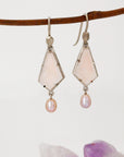 ‘Summit’ Rose Quartz & Pink Pearl Drop White Gold Earrings Earrings Jason Ree Design