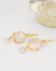 ‘Peak’ Rose Quartz & Pink Pearl Yellow Gold Earrings