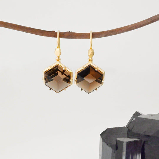 ‘Mesa’ Smokey Quartz Yellow Gold Earrings Earrings Jason Ree Design