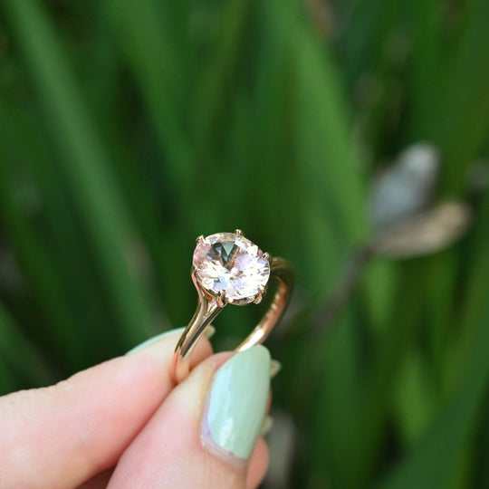 ‘Rumpus’ 2.28ct Morganite 18ct Rose Gold Ring being hold