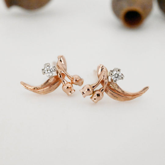 ‘Gumleaf’ 14ct Rose Gold & Diamond Earrings Earrings Jason Ree Design