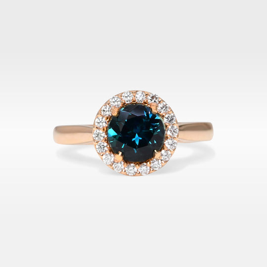 ‘Zipporah’ 1.30ct Teal Australian Sapphire Halo Ring Ring Jason Ree Design