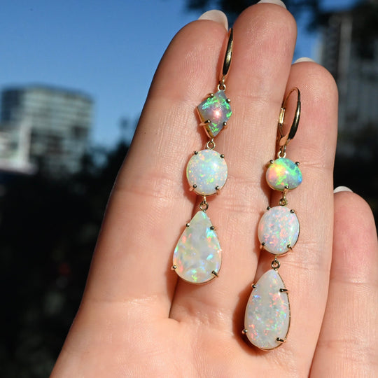 ‘Landslide’ Australian Crystal Opal Yellow Gold Earrings Earrings Jason Ree Design