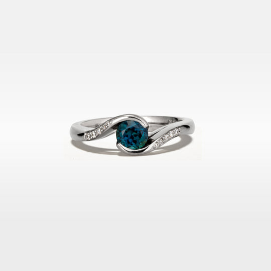 ‘La Mer’ 0.90ct deep Teal Australian Sapphire 18ct White Gold Ring Ring Jason Ree Design