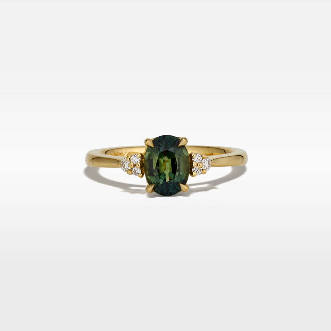 ‘MiMi’ 1.24ct Oval Cut Green Australian Sapphire & Diamond Yellow Gold Ring Ring Jason Ree Design