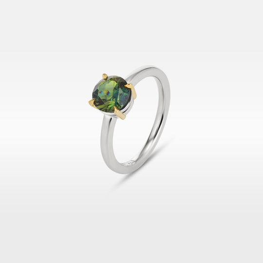 Round brilliant-cut 1.57ct Teal Australian Sapphire HighWire Ring Ring Jason Ree Design