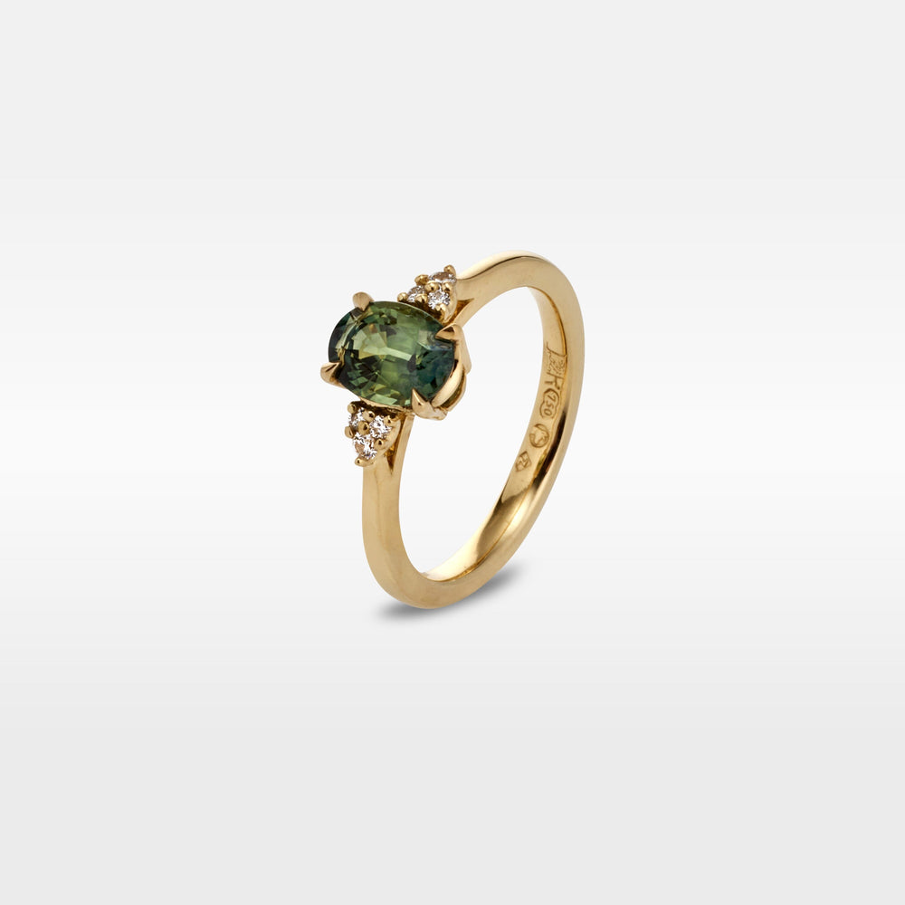‘MiMi’ 1.24ct Oval Cut Green Australian Sapphire & Diamond Yellow Gold Ring Ring Jason Ree Design