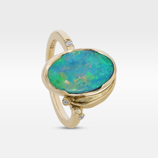 ‘Gumleaf’ 1.90ct Australian Crystal Opal 18ct Yellow Gold Ring Ring Jason Ree Design
