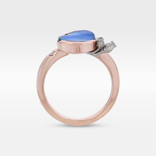 ‘Gumleaf’ 3.17ct Australian Blue/Green Boulder Opal 18ct Rose Gold Ring Ring Jason Ree Design