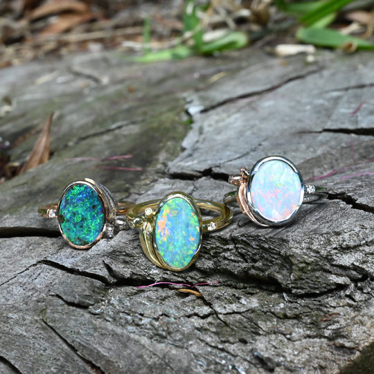 ‘Gumleaf’ 1.90ct Australian Crystal Opal 18ct Yellow Gold Ring Ring Jason Ree Design