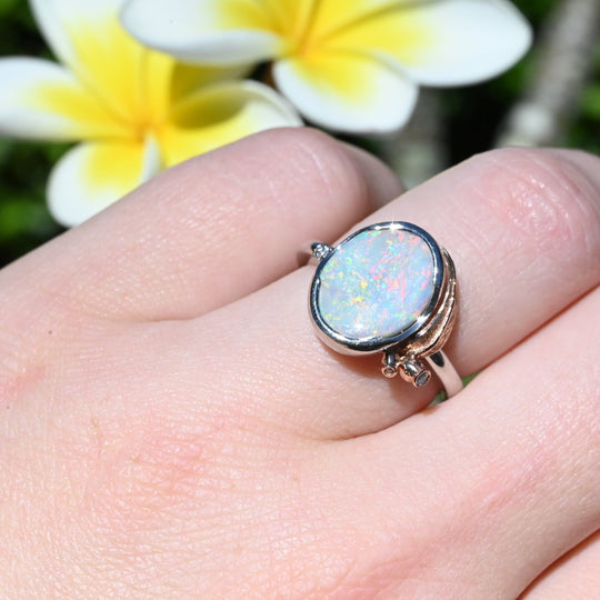 ‘Gumleaf’ 2.41ct Australian White Opal Platinum Ring Ring Jason Ree Design