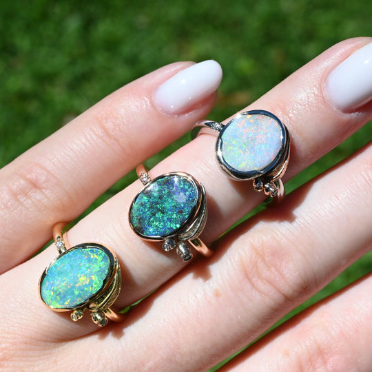 ‘Gumleaf’ 2.41ct Australian White Opal Platinum Ring Ring Jason Ree Design