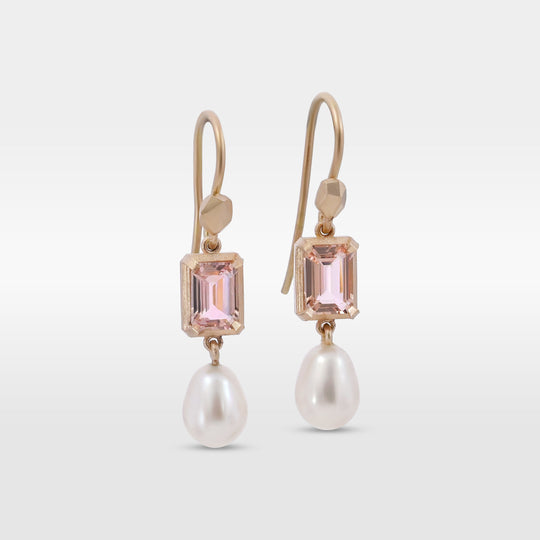 ‘Chevron’ Morganite Rose Gold & Pearl Earrings Earrings Jason Ree Design