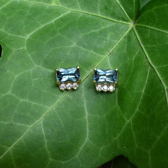 ‘Royce’ Australian Teal Sapphire & Diamond Gold Earrings Earrings Jason Ree Design