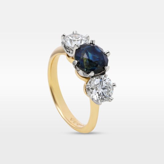 ‘Laurent’ 2.16ct Australian Sapphire & Lab Grown Diamond Trilogy Ring Ring Jason Ree Design