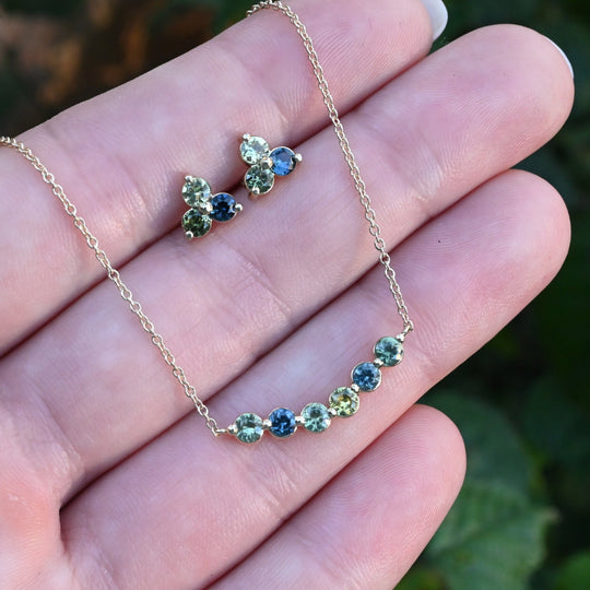 ‘Grain’ Australian Sapphire Ombré Yellow Gold Necklace Necklace Jason Ree Design