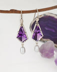 ‘Summit’ Amethyst & Silver Pearl White Gold Earrings Earrings Jason Ree Design