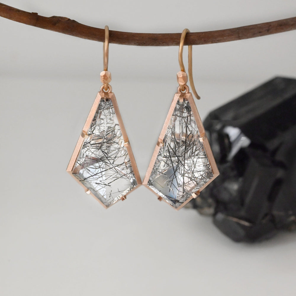‘Pinnacle’ Tourmaline in Quartz Rose Gold Earrings Earrings Jason Ree Design