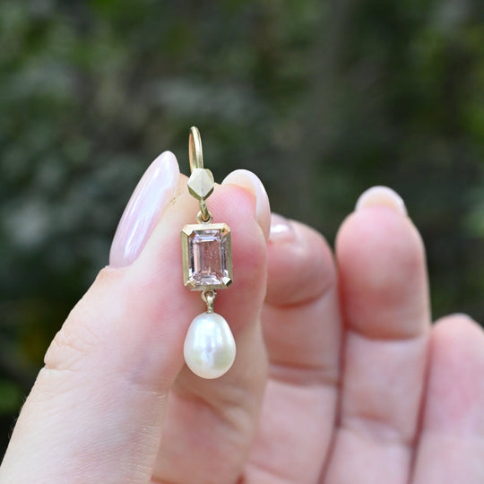 ‘Chevron’ Morganite Rose Gold & Pearl Earrings Earrings Jason Ree Design