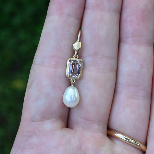 ‘Chevron’ Morganite Rose Gold & Pearl Earrings Earrings Jason Ree Design