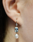 ‘Chevron’ Aquamarine White Gold Pearl drop Earrings Earrings Jason Ree Design