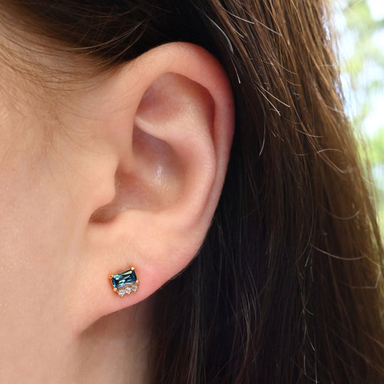‘Royce’ Australian Teal Sapphire & Diamond Gold Earrings Earrings Jason Ree Design