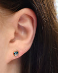 ‘Royce’ Australian Teal Sapphire & Diamond Gold Earrings Earrings Jason Ree Design
