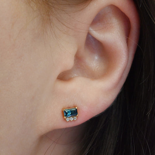 ‘Royce’ Australian Teal Sapphire & Diamond Gold Earrings Earrings Jason Ree Design