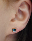 ‘Royce’ Australian Teal Sapphire & Diamond Gold Earrings Earrings Jason Ree Design