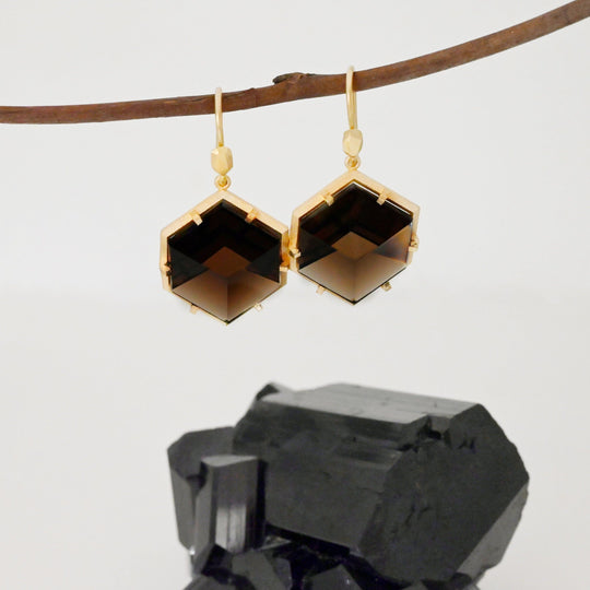 ‘Plateau’ Smokey Quartz Yellow Gold Earrings Earrings Jason Ree Design