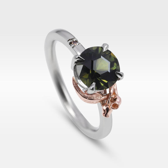‘Gumleaf’ Solitaire 1.23ct Australian Green/Bronze Sapphire Ring Ring Jason Ree Design