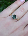 ‘Lily’ 1.51ct Green Australian Emerald-cut Sapphire & Diamond Ring on hand
