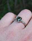 ‘Gumleaf’ Solitaire 1.23ct Australian Green/Bronze Sapphire Ring on hand